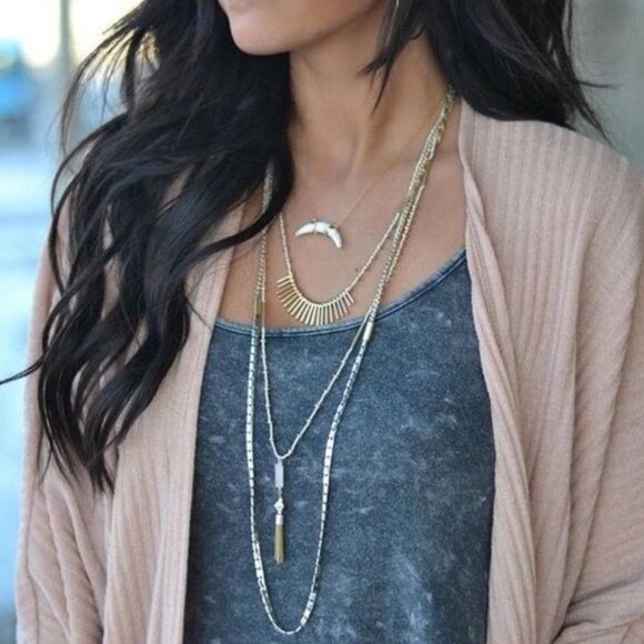💜 Stella & Dot Riad Multi Strand Layering Necklace Versatile NIB - Picture 5 of 10